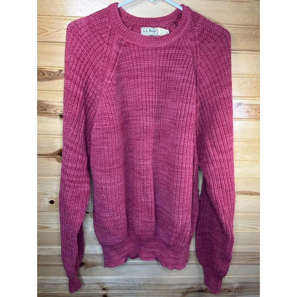 Vintage L.L. Bean Red Crew Neck Cable Knit Sweater‎ XL Tall Heavy Made in USA
